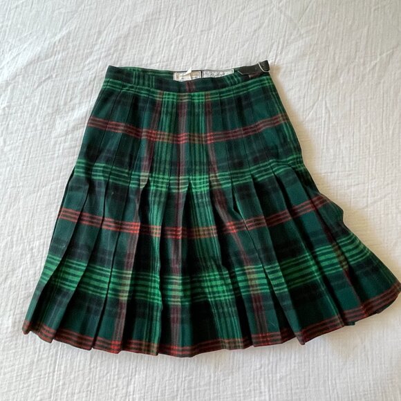 Vintage Dresses & Skirts - Vintage Ogilvy's Green Tartan Pleated Mini Skirt - XS/S